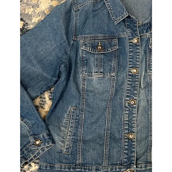 Christopher & Banks Denim Jean Jacket Women’s XL Petite Clear Rhinestone Buttons - Image 7