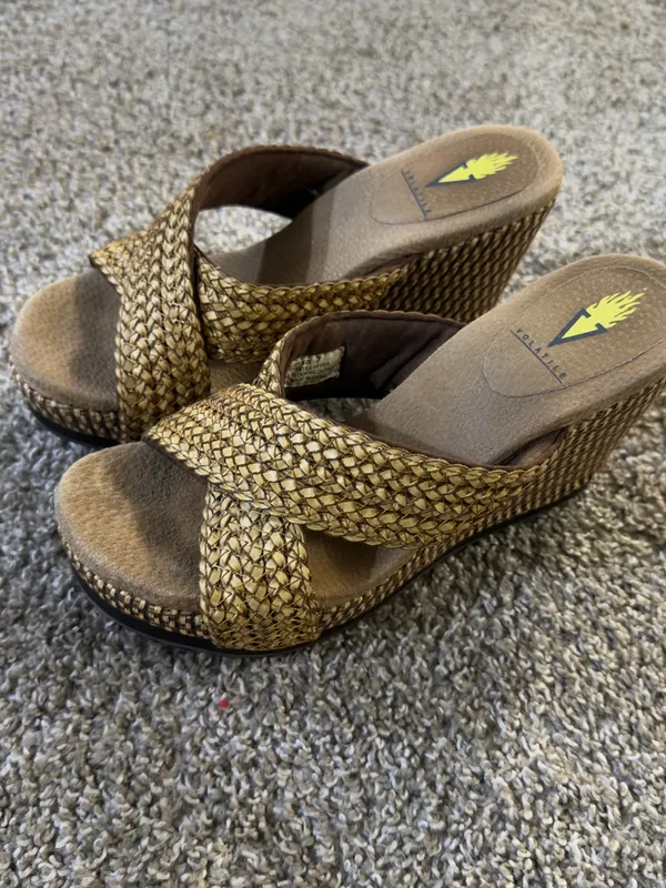 Volatile Woven Tan/Brown Platform Wedge Sandals Tan Size 7 - Image 5