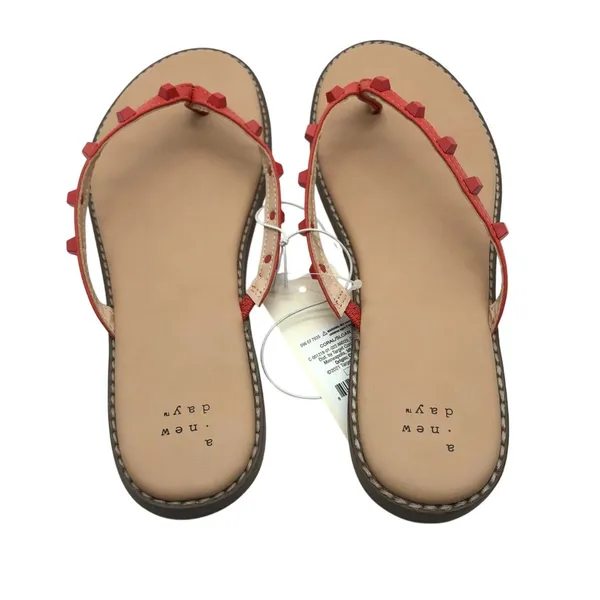 A New Day Womens Sloan Sandals Flip Flops Faux Leather Studded Red Size 6.5 - Image 3