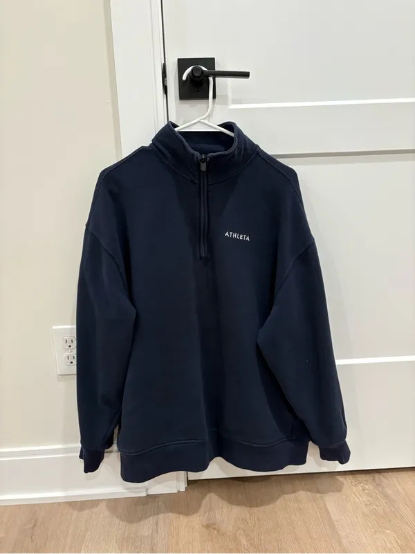 Athleta Forever Fleece 1/4 Zip in Navy With Logo - Image 2