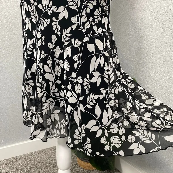 My Michelle Black White Floral Midi Asymmetrical Ruffle Hem Skirt Boho Grunge - Image 2