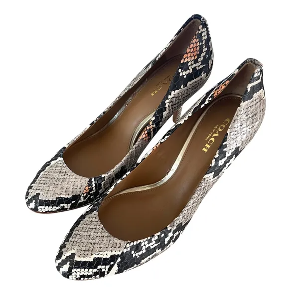 Coach Snakeskin Pumps Women 6.5 Gray Black Orange Exotic Leather Stiletto Heel - Image 4
