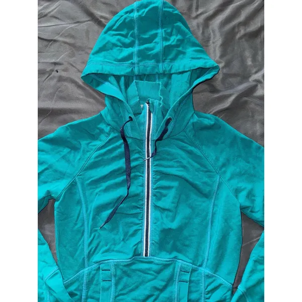 Athleta Half Mile Running‎ Light Weight Jacket Teal Green Hooded Half Zip Sz 2XS - Image 3