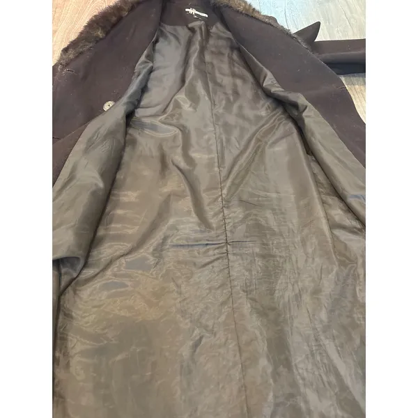 Vintage JP 1893 Women's Wool Brown‎ Faux Fur Trim Double Breasted Coat Size 8 - Image 12
