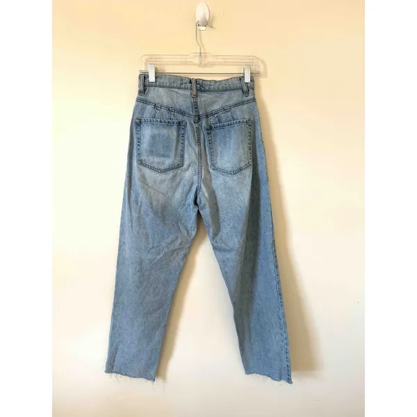 Free People We The Free Raw Ultra High Rise Hem Button Fly Jeans Light Blue 27 - Image 2
