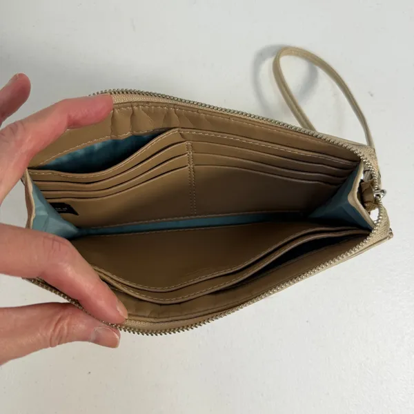 Coach Wristlet Wallet Turnlock Snakeskin Trim‎ Leather Beige ID Pockets NO FOB - Image 8
