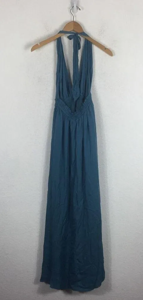 Lulus Unforgettable Night Maxi Dress XS Teal Blue Satin Halter Open Back Beach - Image 14