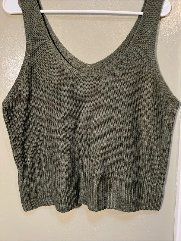 Women’s Size Large Sleeveless Sweater Reversible Scoop Neck V-Neck Knit Green - Image 3