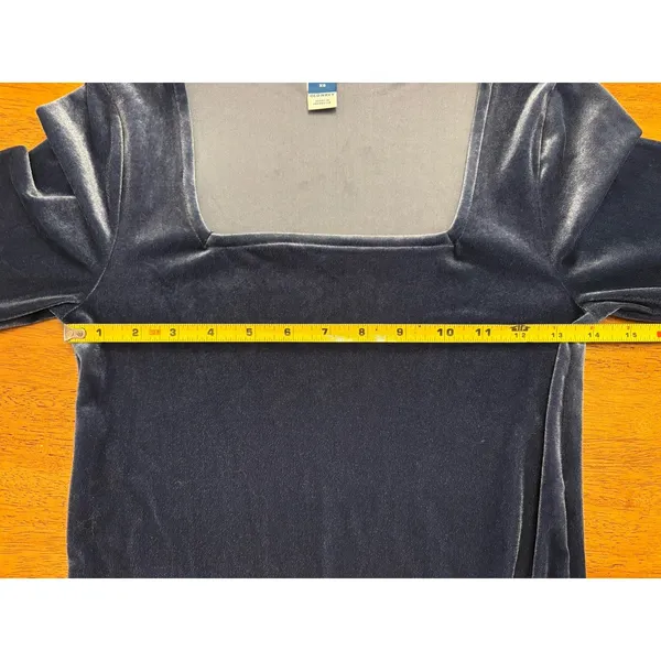 Old Navy Blue Velvet Bodysuit Women’s XS Square Neck Long Sleeve Luxe Glam Fairy - Image 6