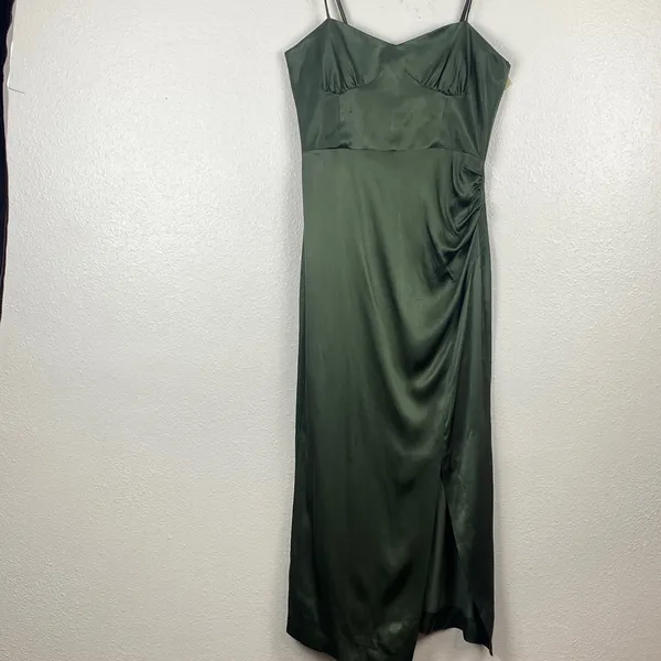 Zara Dark Green Satin Midi Dress Size S 100% Viscosa - Image 3