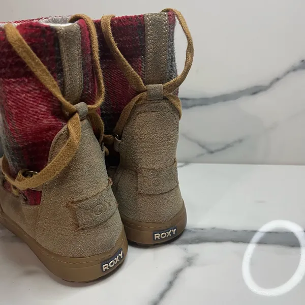 Roxy Women's Brown Suede Fleece Lined Red Blanket Plaid Aster Boots Sz 7 Cozy - Image 4