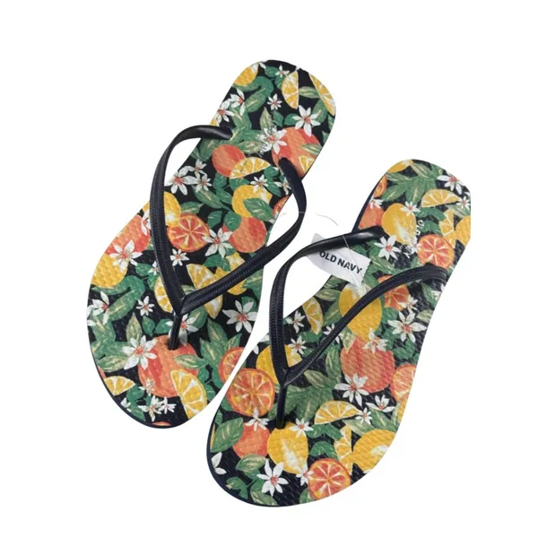 Old Navy Women's Black-Strap Flip Flops with Citrus Floral Print Sz 7 New - Image 8