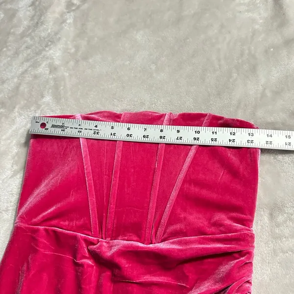 Lulus Knee Length Dress Women's Small Pink Velvet Strapless Bodice Tulip - Image 9