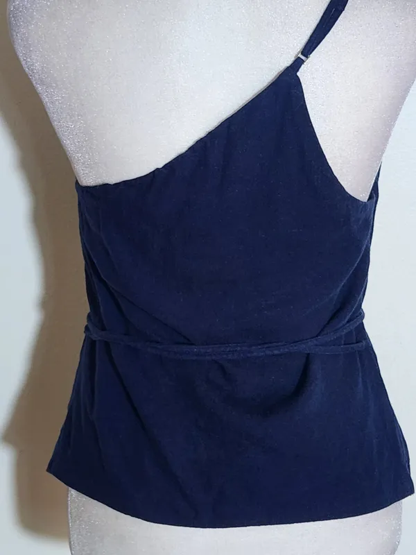 Abercrombie & Fitch Navy Blue One Shoulder Top Asymmetrical Hem Size XS - Image 4