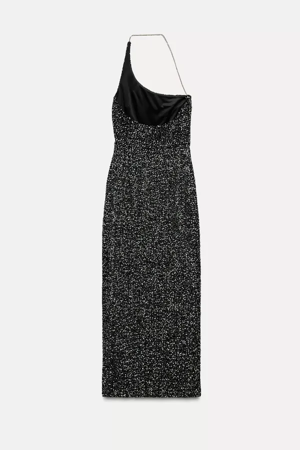 Zara dress maxi Black Sequin Halter party cocktail night out evening date - Image 7