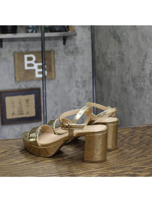 NWT Bandolino Pennie Platform Block Heel Sandals BNPENNIE3 Platino Gold 6M - Image 7