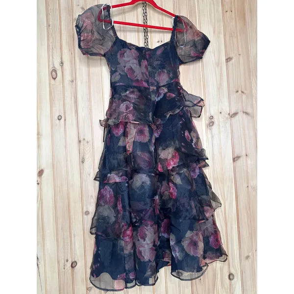 NWT Lulus Oh-So Stunning Navy Blue Floral Organza Tiered Midi Dress Cruise Sze M - Image 8