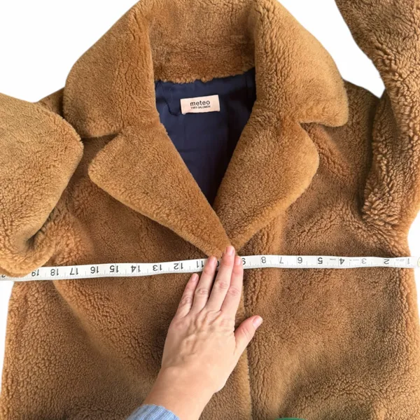 Yves Salomon Meteo Women's Teddy Bear Coat Camel Brown 100% Lamb Shearling Fur - Image 10