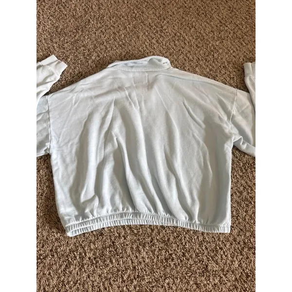American Eagle Light Blue Quarter-Zip Slightly‎ Cropped Sweatshirt Size Medium - Image 7