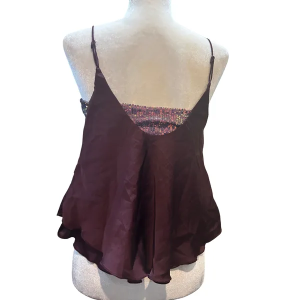 Sequin Cami Top Maroon Sleeveless Party Tank Top - Image 5
