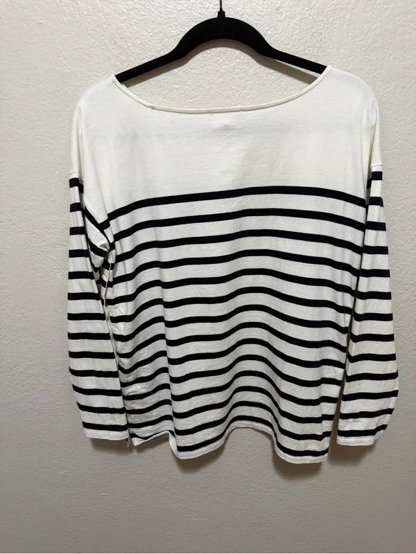 Sézane Noan Marinière Breton Striped Top Medium Cream Navy - Image 2