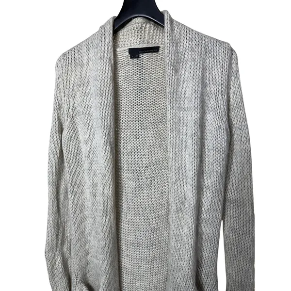 360 Cashmere‎ Wool Blend Open Front Cardigan Oatmeal Grey Chunky Knit Small - Image 2