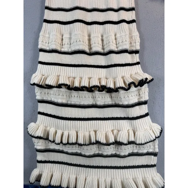 Kivari Cream Black Striped Ruffle Knit Maxi Dress Long Sleeve Size US 4 - Image 7