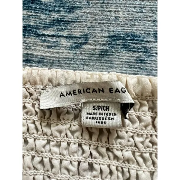American Eagle Ivory Brick Red Crop Smocked Puff Sleeve Peasant Top Small - Image 3