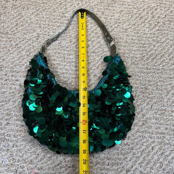 Emerald Green Large Disc Sequin Hobo Bag Metallic Gold Strap Mermaidcore Party - Image 2