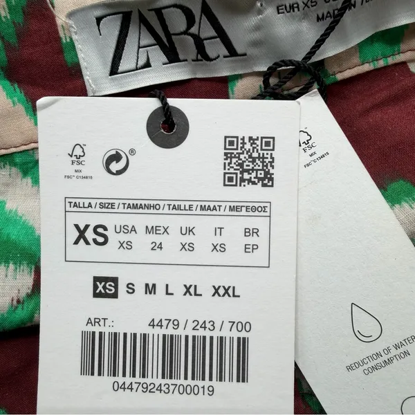 Zara Selena Printed Pants Womens XS Green Brown Wide Leg Cotton NWT - Image 8