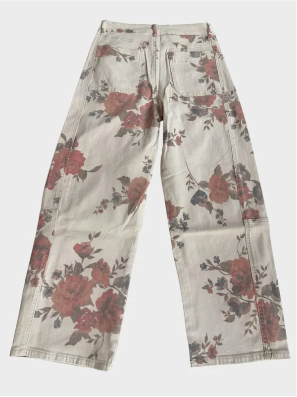 Easel Floral Print Barrel Denim Pants Size M - Image 2