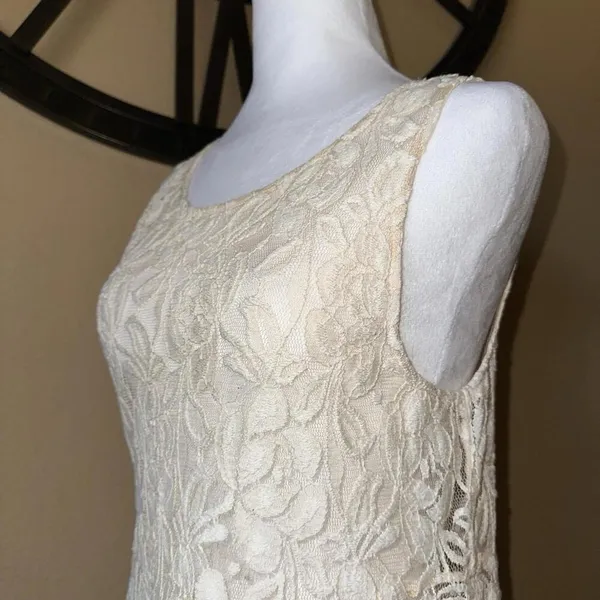 Free People Sleeveless Lace Overlay Dress Sheer Trapeze Flare Coverup Size Large - Image 2