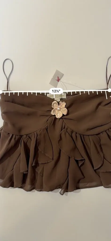Floral Fairycore Brown Ruffle Hem Cropped Camisole Strapless Tube Top - Image 4