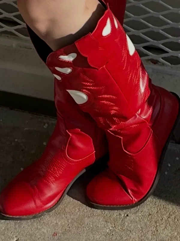 Red and White Heart Cowgirl Boots - Image 3