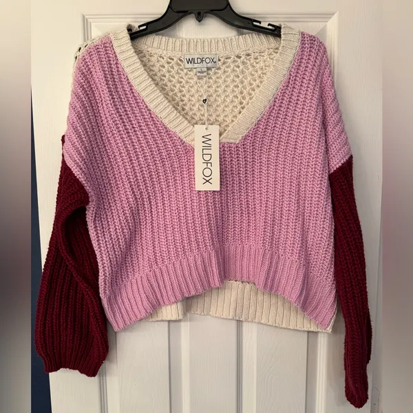 Wildfox Woven Women’s Pinkish Lavendar Cream Sweater Size Large - Image 4