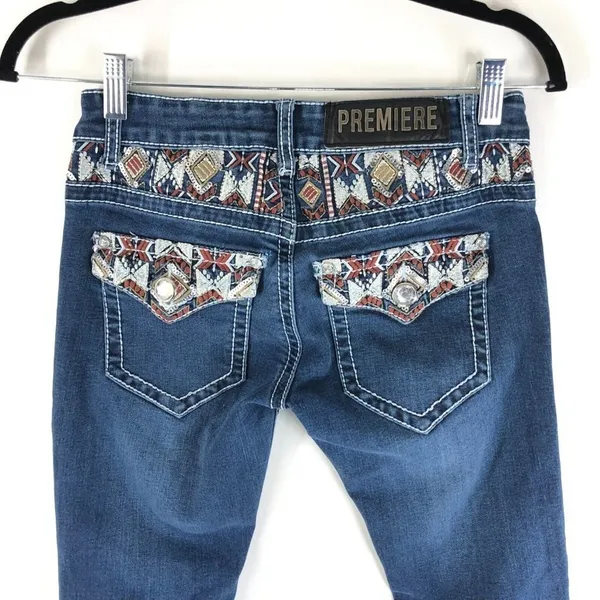 Premire by Rue 21 Womens Jeans Slim Boot Embroidered Dark Wash 1/2S - Image 3
