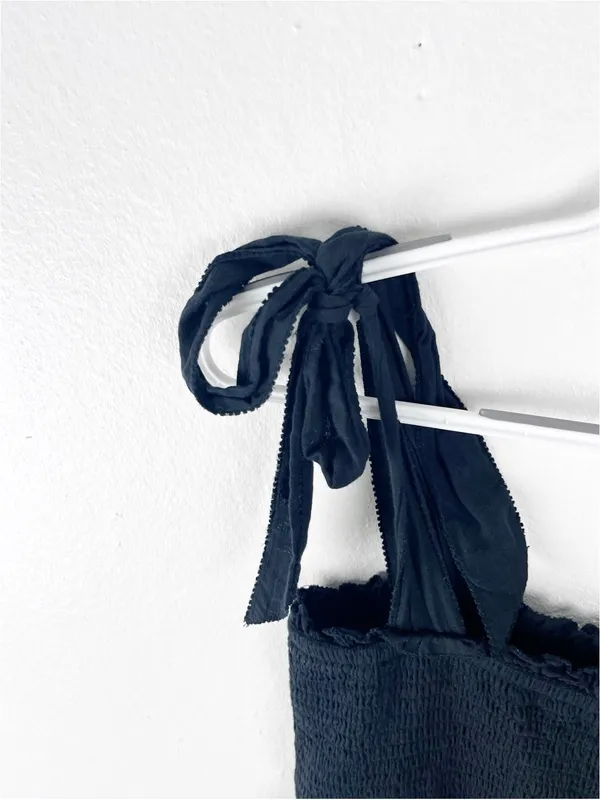 AERIE Black Smocked Bodice Tie Shoulder Straps Ruffle Trim Dress Size XS Casual - Image 7