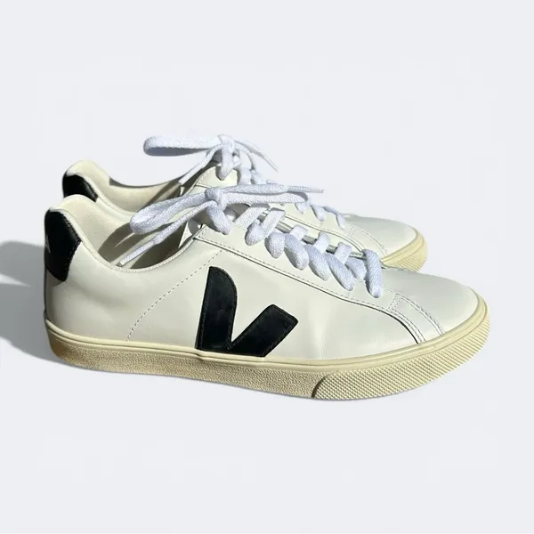 Veja Esplar Leather Sneakers White Black Low Top Lace Up Women’s Size 6 Minimal - Image 7