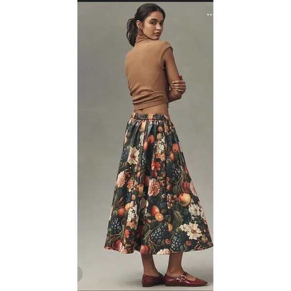 ANTHROPOLOGIE MAEVE THE JACIE FAUX-LEATHER PRINTED MAXI SKIRT Sz XXS NEW Boho - Image 7