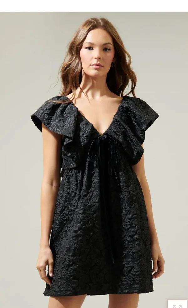 Sugarlips Arielle Jacquard Mini Babydoll Dress Black - Image 7