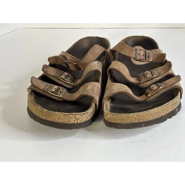 Birkenstock 3-Straps Florida Tan Brown Leather Ladies Sandals Size 40 Size 9/9.5 - Image 5