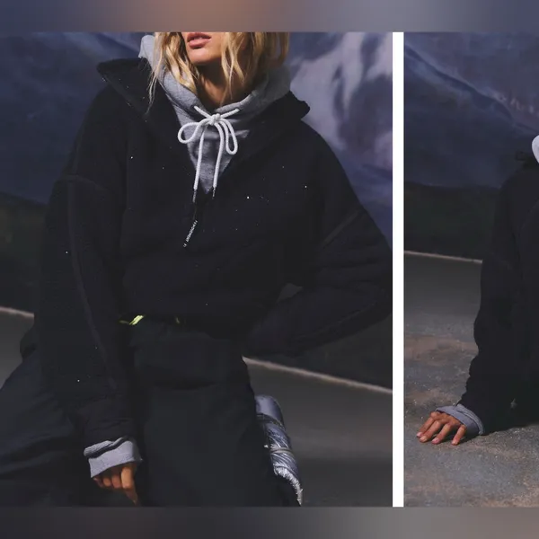 NWOT Free People FP Movement Mountain High Half Zip Fleece - black combo - small - Image 4