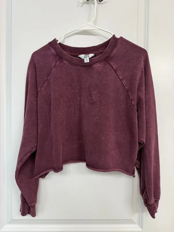 JoyLab Burgundy Acid-Wash Cropped Sweatshirt Women’s M - Image 3