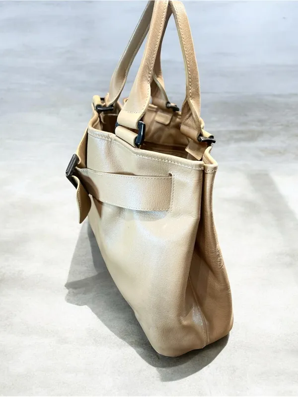 LONGCHAMP Belt Leather Hand Tote Bag Women Yellow /tan Genuine - Image 5