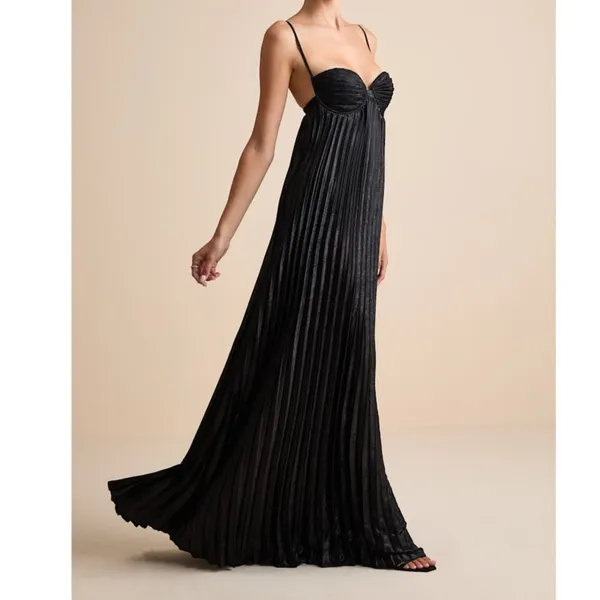 NEW Lulus Brilliant Allure Black Pleated Empire Sweetheart Maxi Dress Small - Image 4