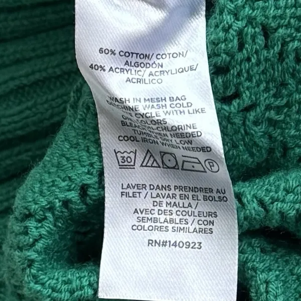 NEW LOFT‎ Green Eyelet Knit Crewneck Sweater Long Sleeve Spring Cozy Preppy S - Image 8