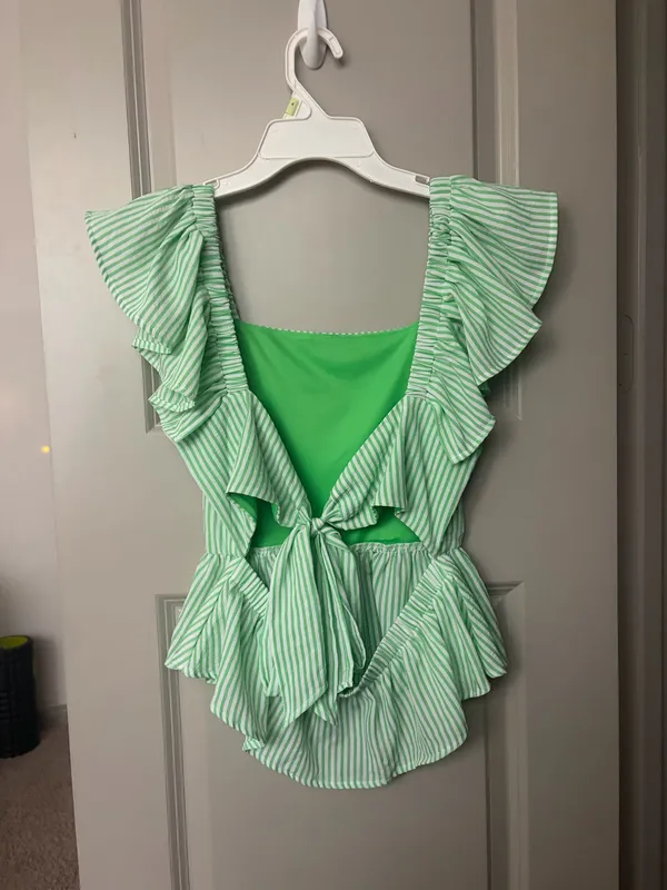 Lily Star green stripe tie blouse - Image 2