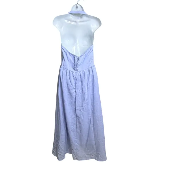 Light Blue Halter Maxi Dress Square Neck Basque Waist Periwinkle Size M - Image 2