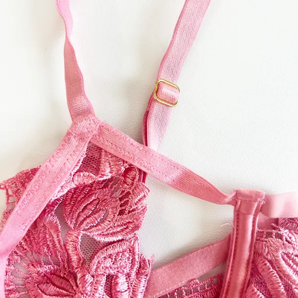 Victoria's Secret Womens Pink Floral‎ Embroidered Strappy Very Sexy Demi Bra 34B - Image 4
