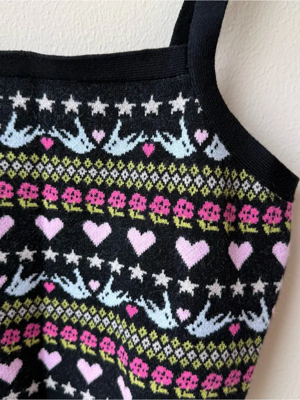 Anthropologie Maeve Sleeveless Cropped Knit Sweater Heart Dove Print Tank Top - Image 3